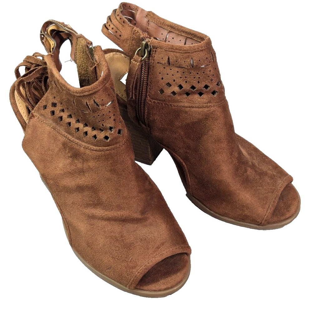 Not Rated Sandal Women's Brown Size 7 Boho Block Heel Peep Toe‎ Chunky Size Zip